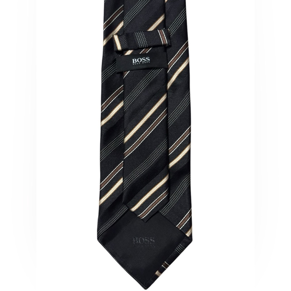 BOSS HUGO BOSS Black Striped Silk Tie Made In Italy 59"/3" - Picture 5 of 9